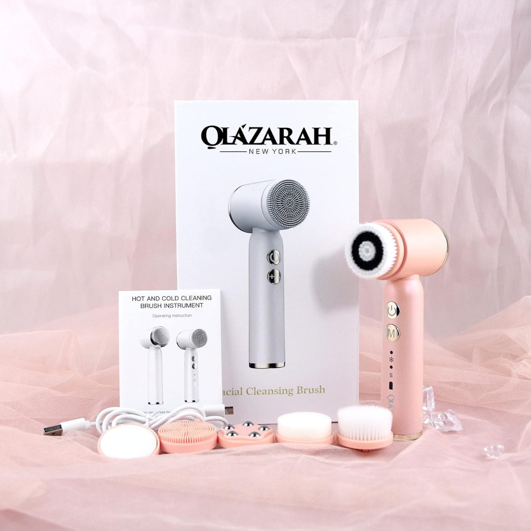 Facial Electric Exfoliating Spin Cleansing Brush Set | Waterproof Rechargeable Hot Cold Compress, 6 oz