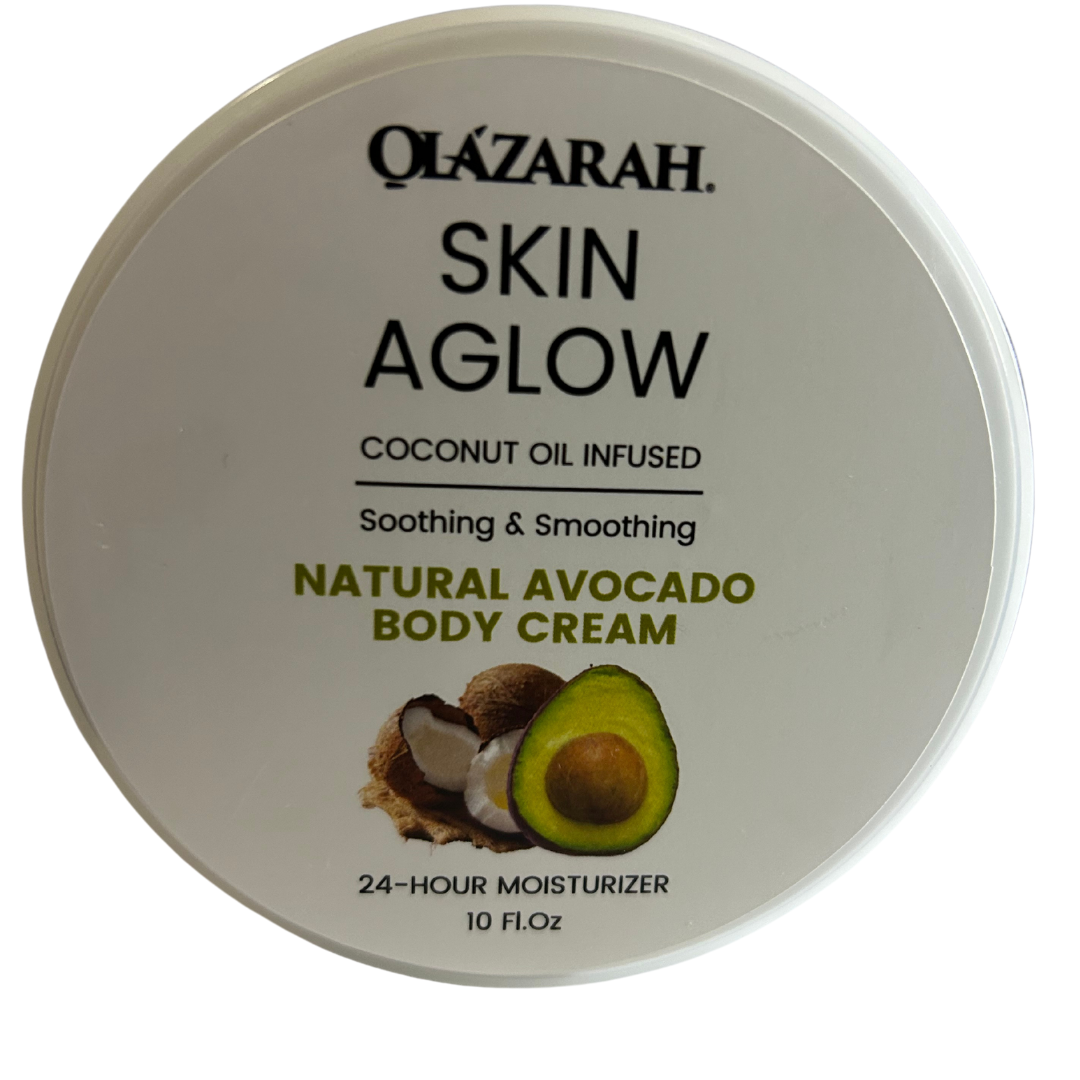 Skin Aglow Hydrating Avocado & Coconut Oil Infused Body Cream - Natural 24-Hour Moisturizer for Nourished, Silky Smooth Skin, 10 Fl. oz