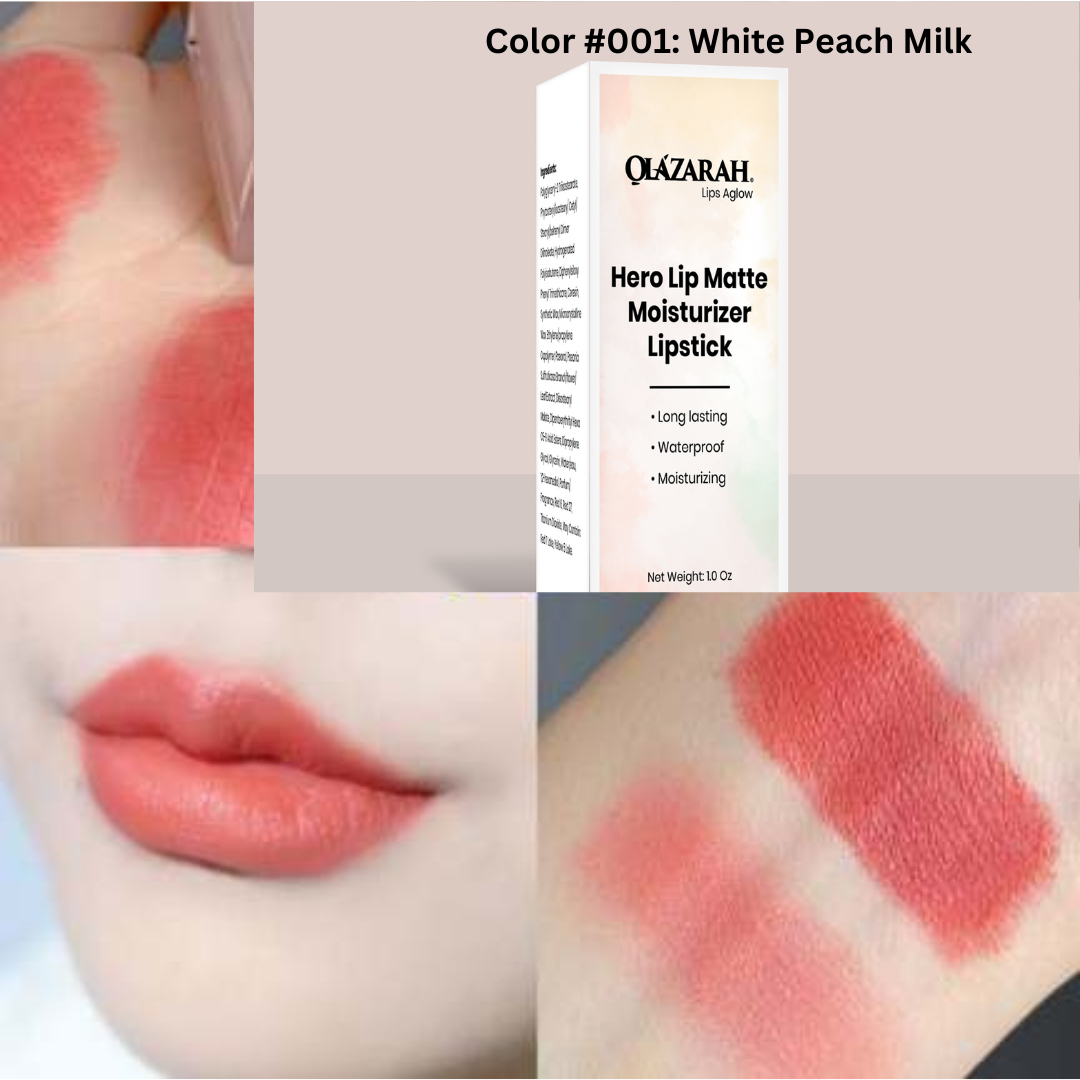 Lip Matte Cream long lasting waterproof moisturizer formula lipstick(Color #001: White Peach Milk), 1 oz.