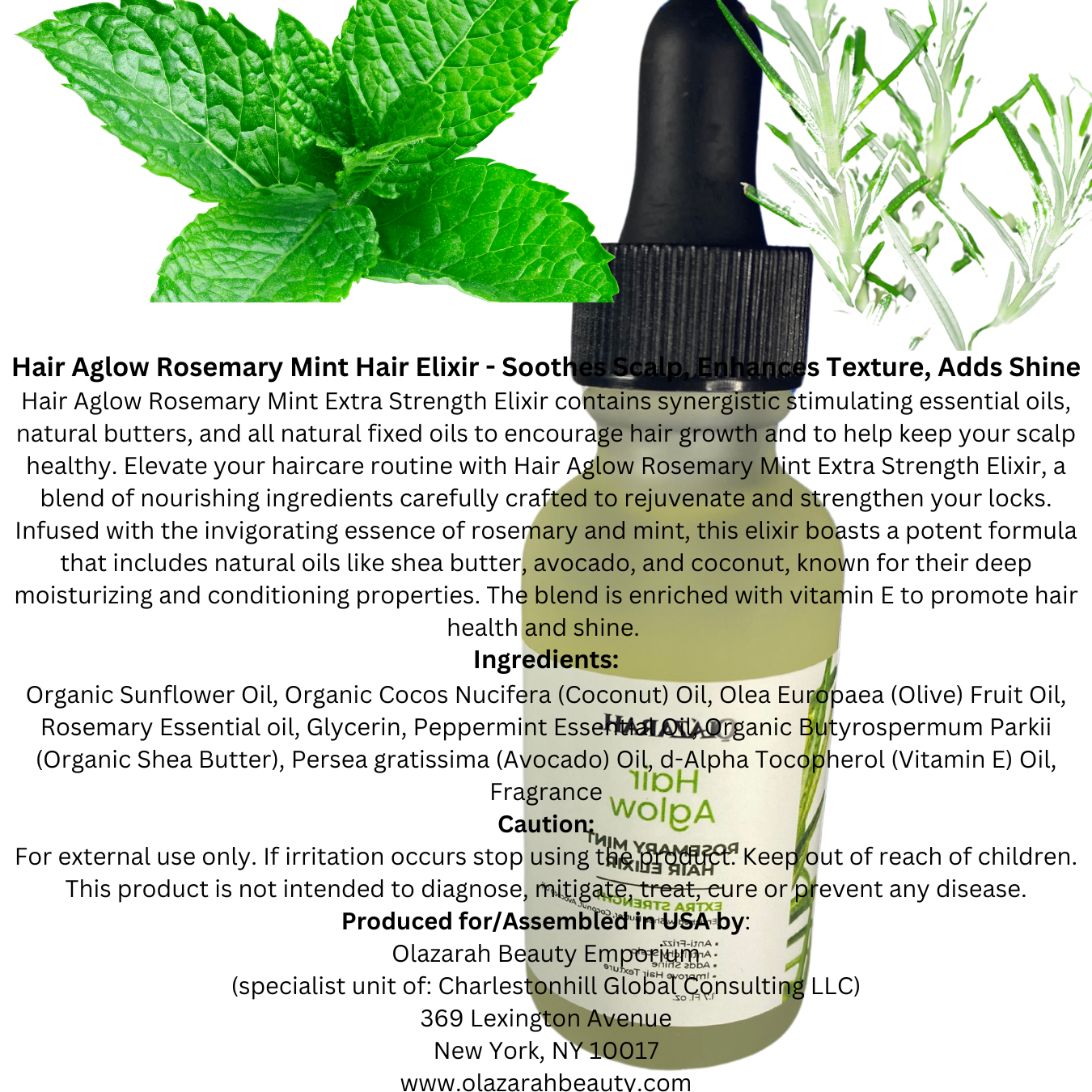 Rosemary Mint Hair Elixir - Soothes Scalp, Enhances Texture, Adds Shine, 1.07 fl. oz.