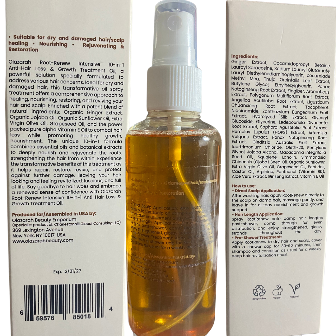 RootRenew Intensive 10-in-1 Anti Hair Loss/Growth Treatment Oil w/Ginger Extract, 4 fl. oz