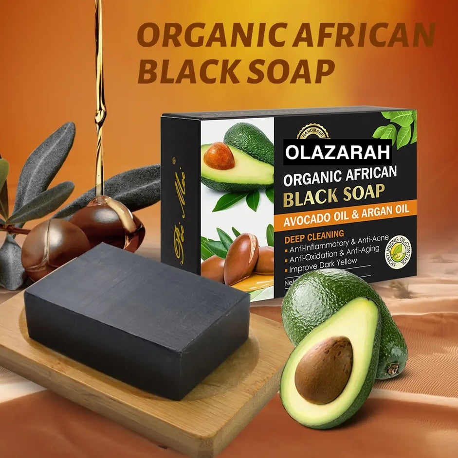 Natural Black Soap w/ Avocado & Argan Oil, Moisturizing Exfoliating Smoothing, (6 pcs), 12 oz