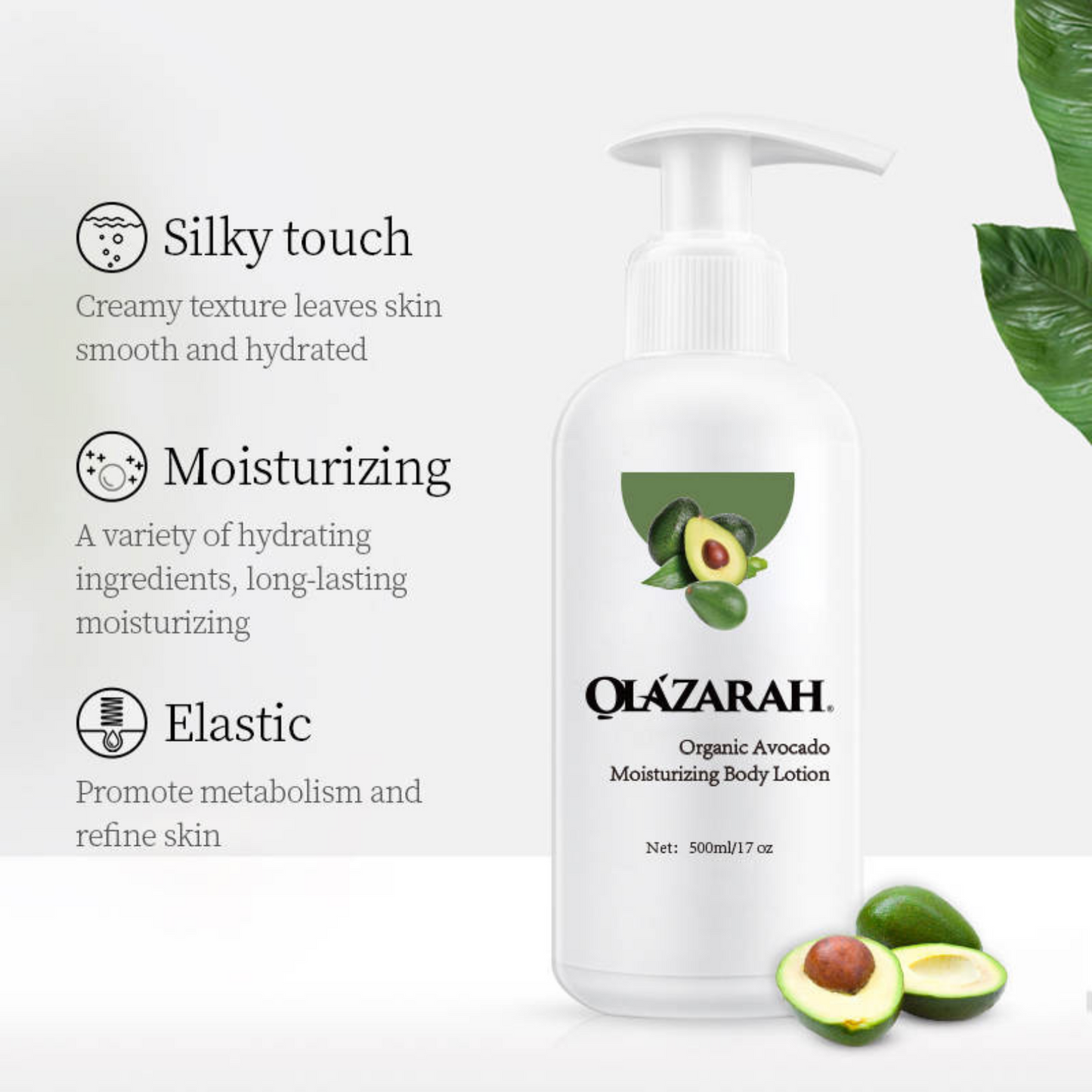 OlaZarah Organic Avocado Hydrating Moisturizing Lotion for All Skin Types, Suitable for Sensitive Skin, 17 oz