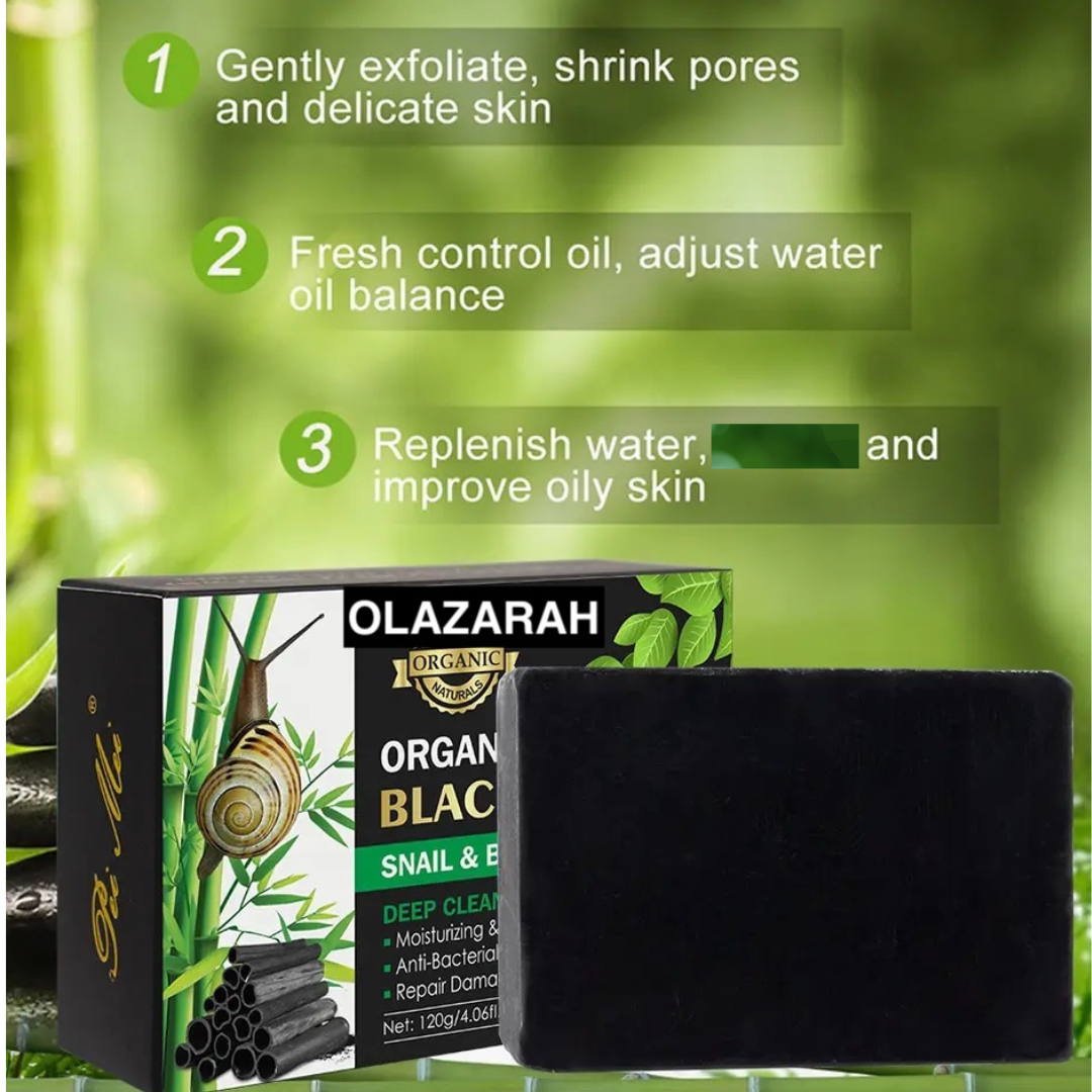 Natural African Black Soap, Snail Bamboo Charcoal, Deep Cleaning Repair Damaged Skin Anti Freckle, (6pcs), 12 oz