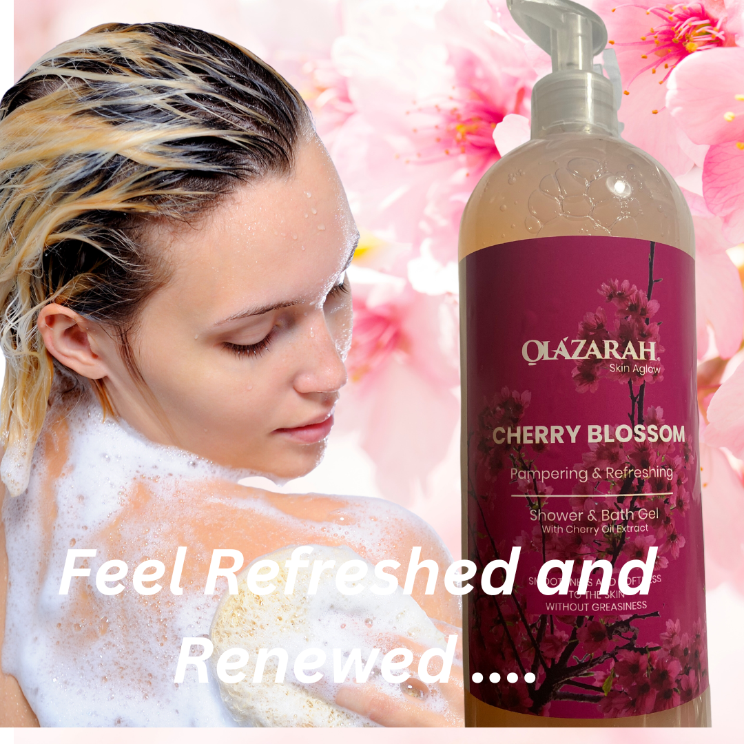 OLAZARAH Skin Aglow Cherry Blossom Pampering & Refreshing Body Wash W/Cherry Oil Extract, 32 Fl. oz