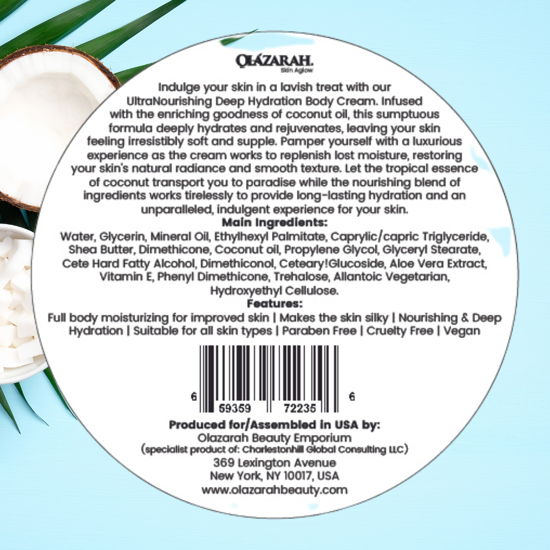 Coconut Body Cream w/Ultra Nourishing Deep Hydration for Lasting Moisture, Smoothness, Silky Soft Skin: Infused w/Organic Coconut oil, 10 oz