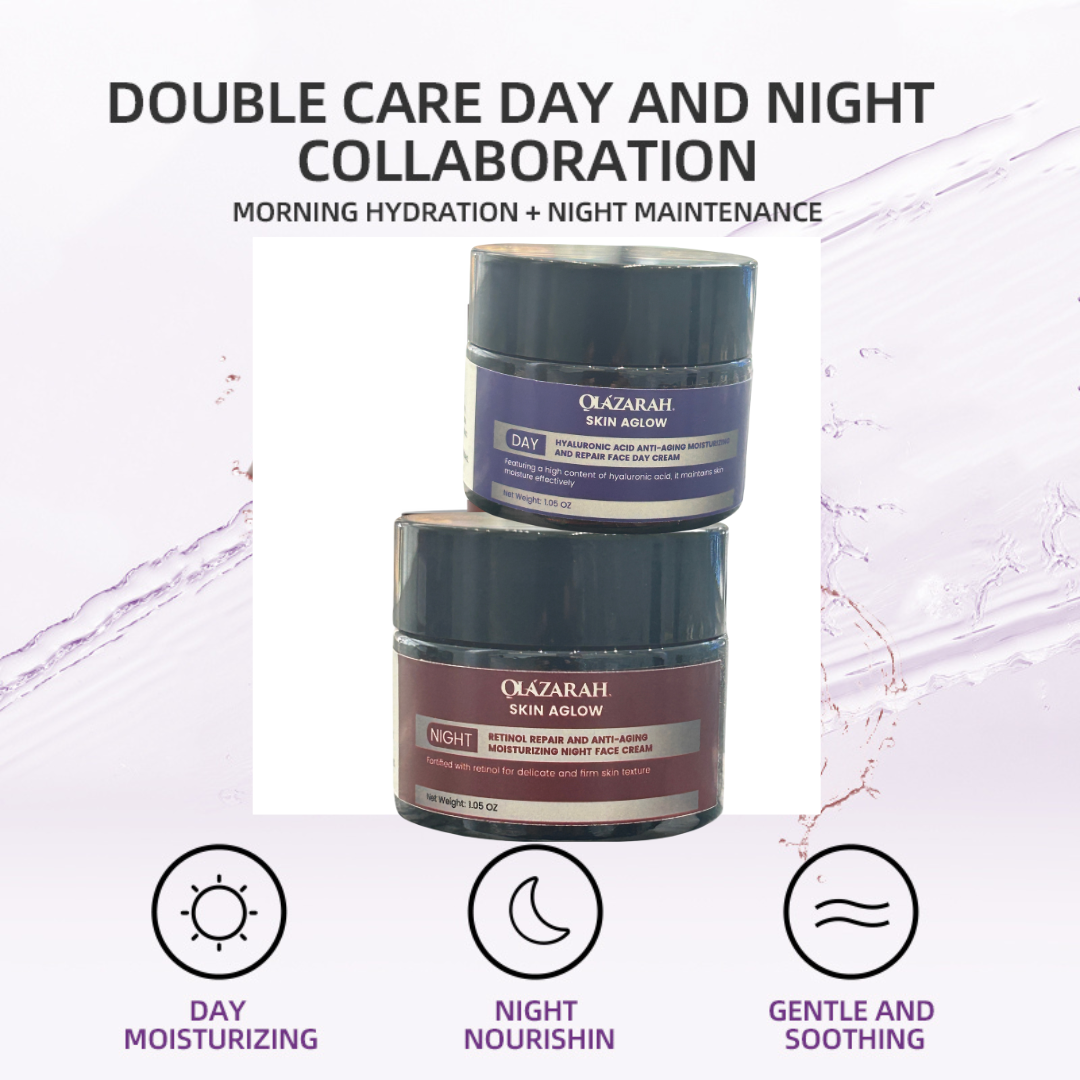 Skin Aglow Timeless Beauty Day & Night Moisturizing and Repair Face Cream w/Hyaluronic and Retinol (2 pcs), 2 oz