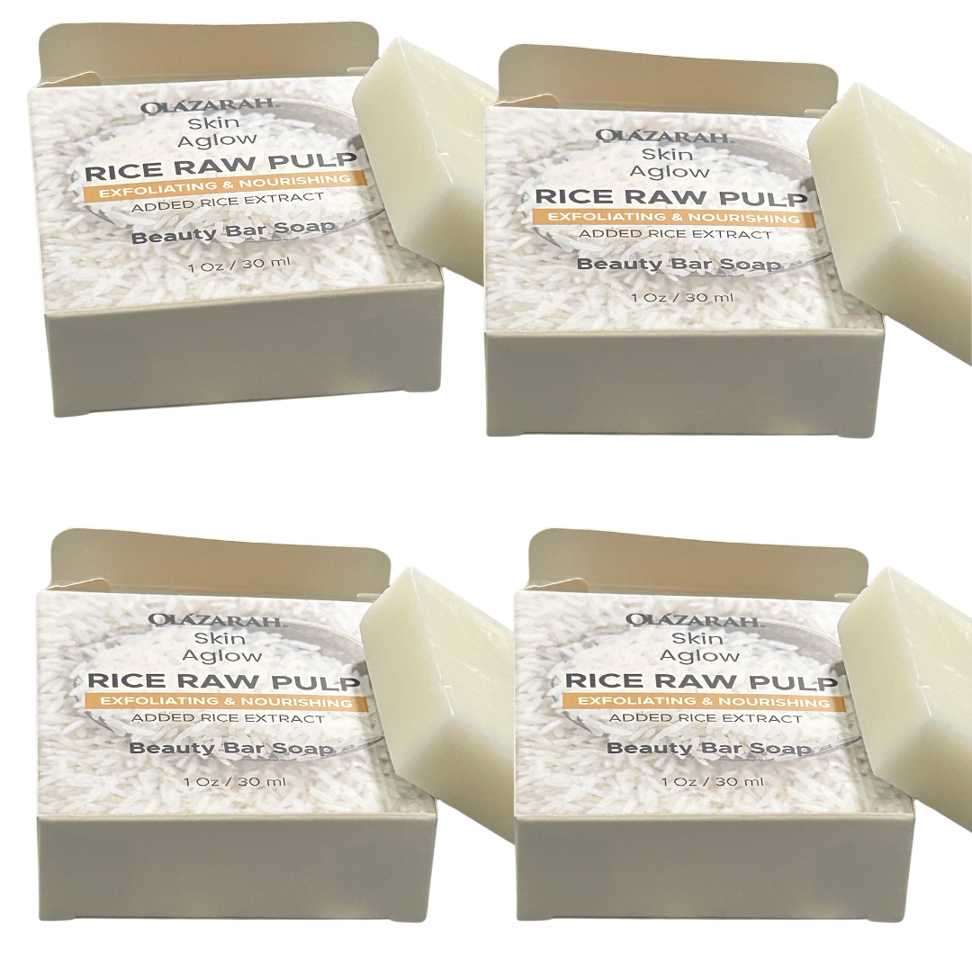 Organic Rice Raw Pulp Bar Soap – Gentle Exfoliation & Deep Moisturizing for All Skin Types, (4 pkts), 4 oz