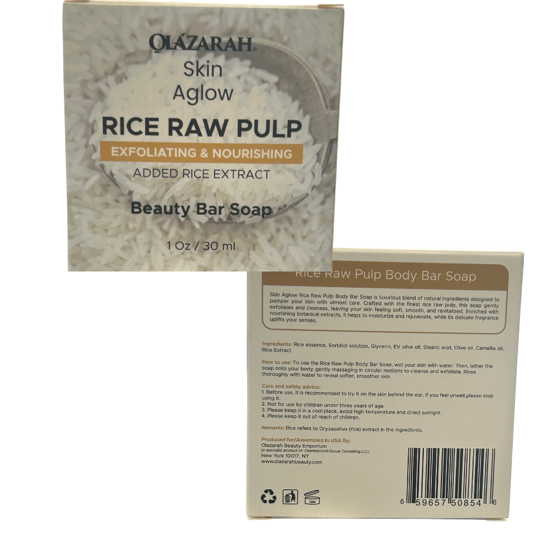 Organic Rice Raw Pulp Bar Soap – Gentle Exfoliation & Deep Moisturizing for All Skin Types, (4 pkts), 4 oz