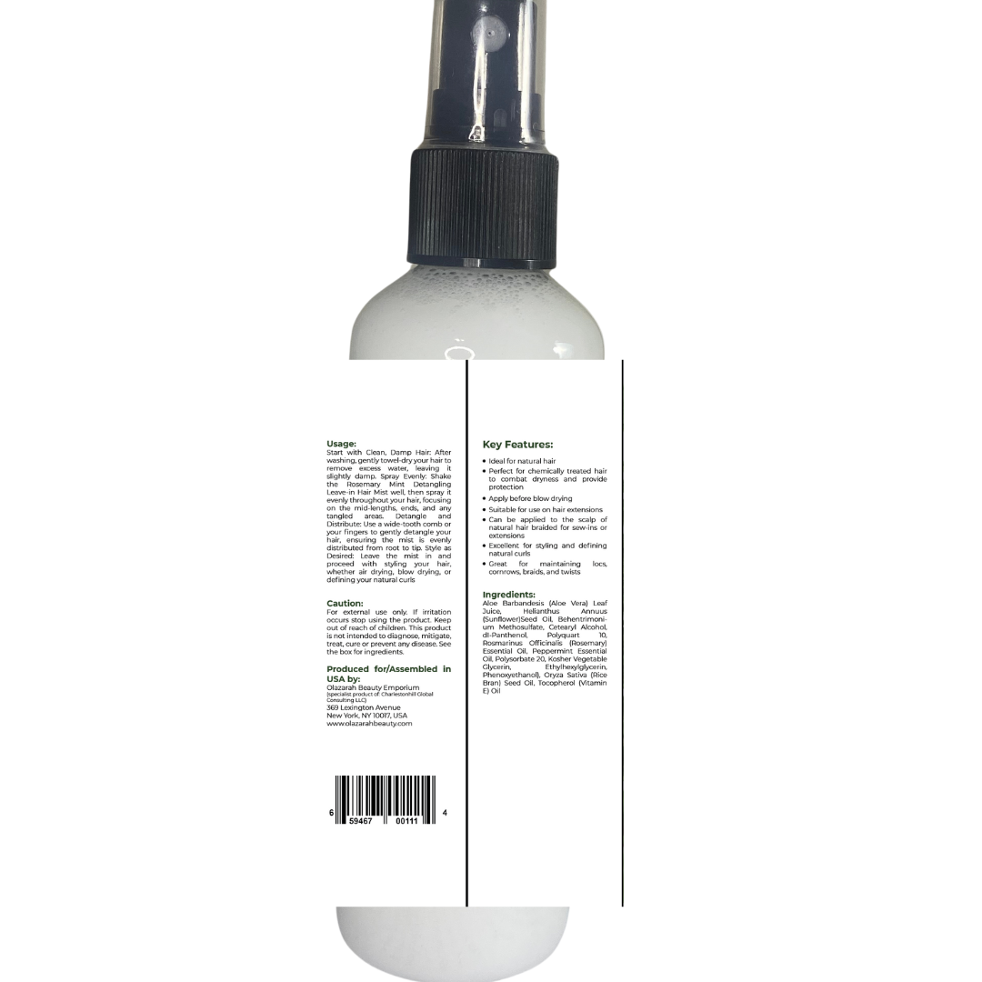 Rosemary Mint Detangling Leave-In Hair Mist – Anti-Frizz, Moisturizing Curl Enhancer for All Hair Types, 4 fl. oz