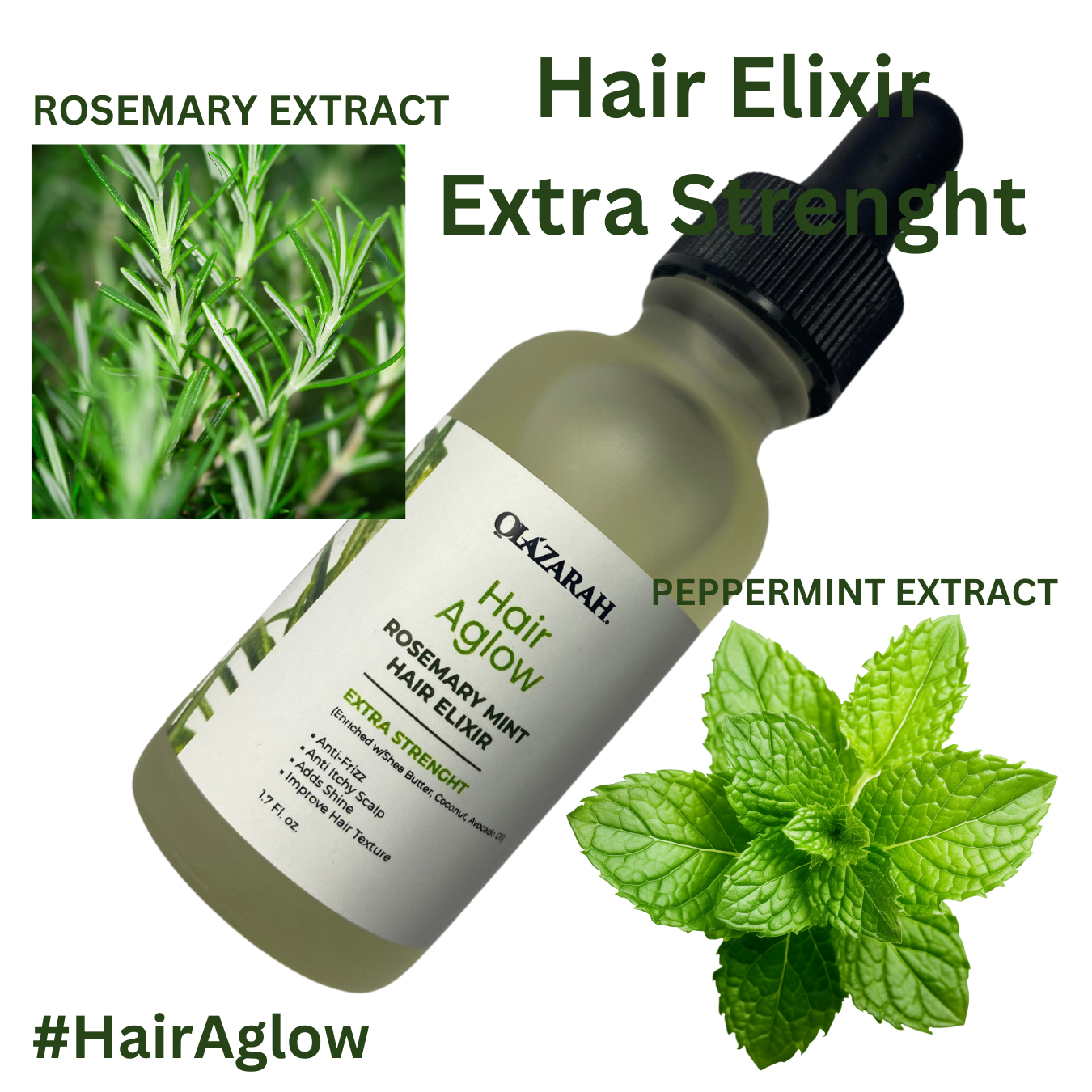 Rosemary Mint Hair Elixir - Soothes Scalp, Enhances Texture, Adds Shine, 1.07 fl. oz.