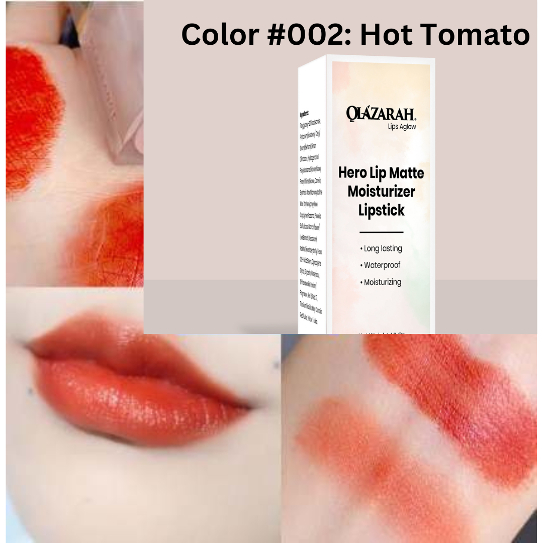 Lip Matte Cream long lasting waterproof moisturizer formula lipstick (Color #002: Hot Tomato), (6 pcs, 1 oz Each)