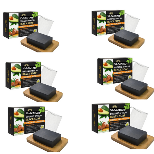 Natural Black Soap w/ Avocado & Argan Oil, Moisturizing Exfoliating Smoothing, (6 pcs), 12 oz